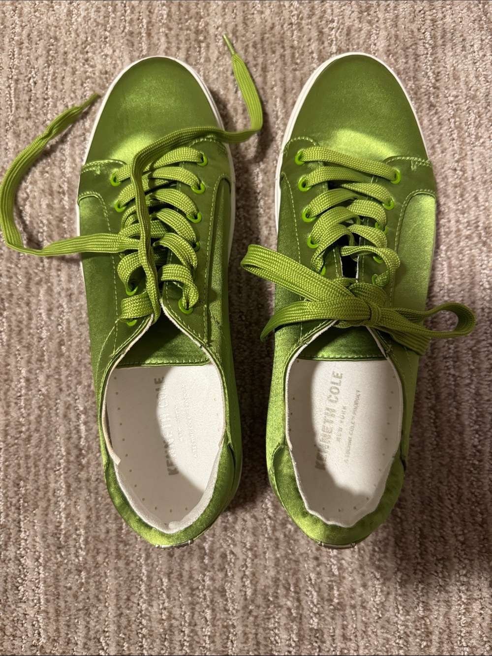 Kenneth Cole Satin Lime Green Lace-Up Sneakers